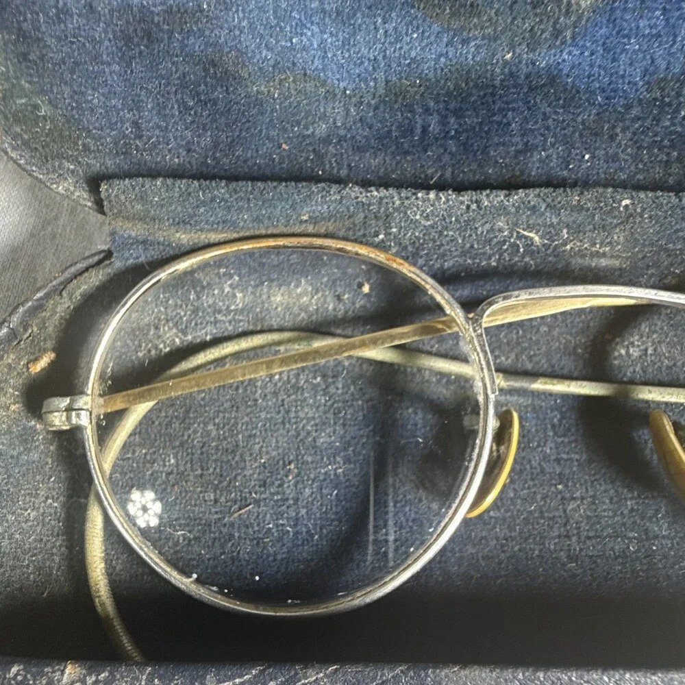 Antique American Optical Wire Rim Spectacles Oval Saddle Bridge w/ Case Vtg 1890